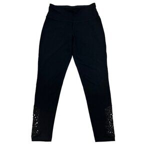 Tribal Women’s Mid Rise Cropped Ankle Lace Leggings Black Size Medium